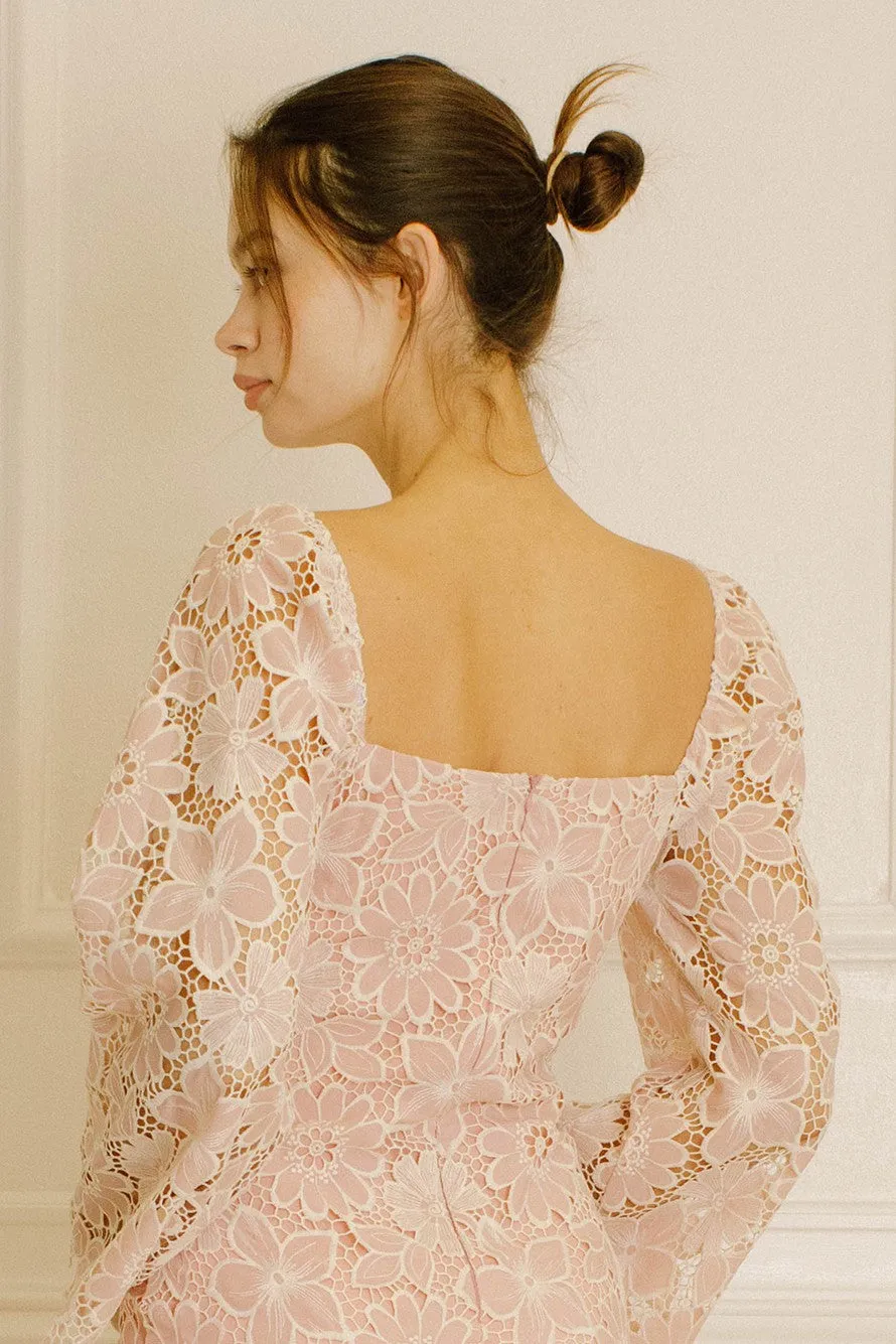 Floral Lace Mini Dress in Cream