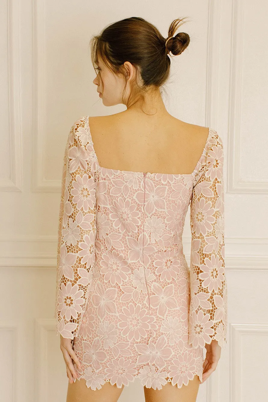 Floral Lace Mini Dress in Cream