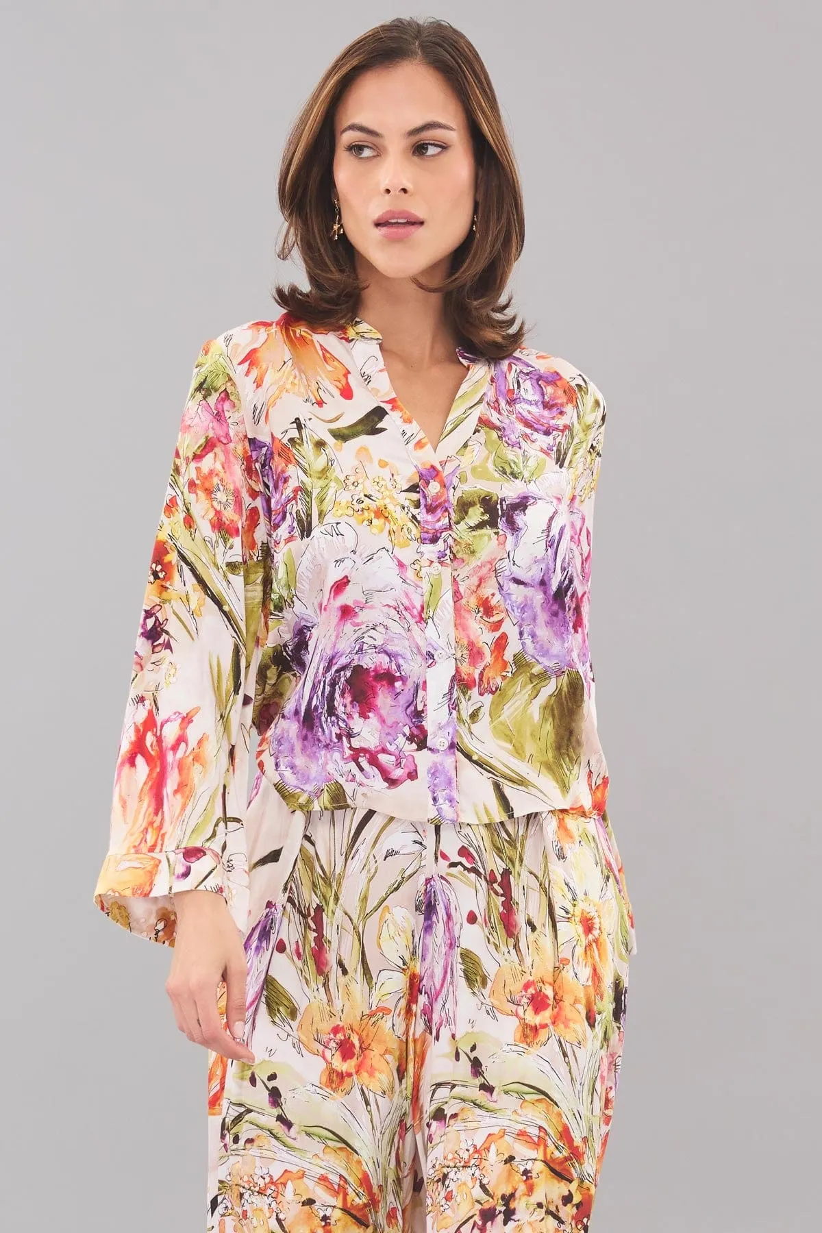 Floral Print Flare Sleeve Shirt