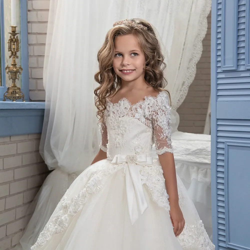 Flower Girls Dress For Wedding Kid Lace Tulle Dance Communion Dress Princess Dress