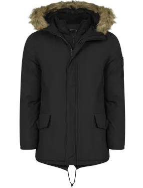 Galligan Mock Insert Fur Hooded Parka Jacket in Dark Charcoal  - Dissident