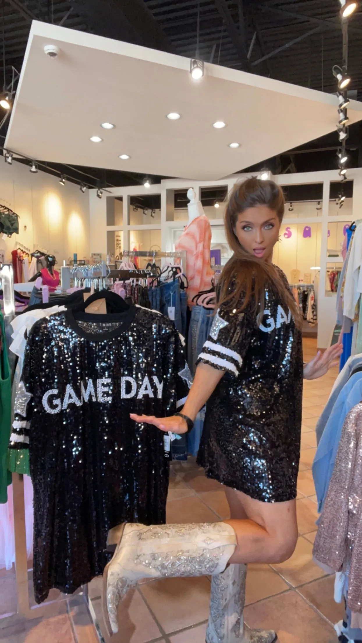 Game Day Sequin Shirt Dress