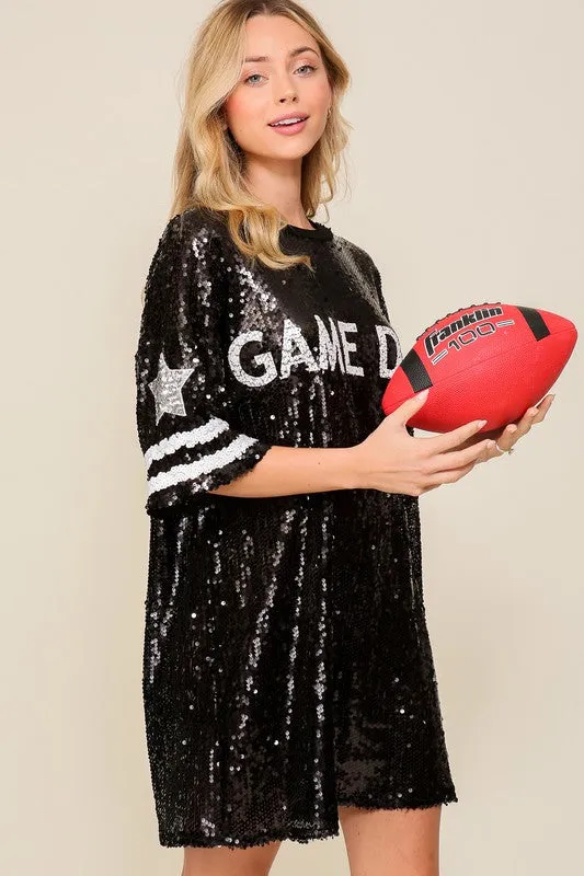 Game Day Sequin Shirt Dress