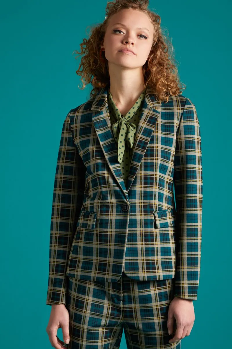 Getailleerde blazer | King Louie Daisy blazer rodeo check dragonfly green