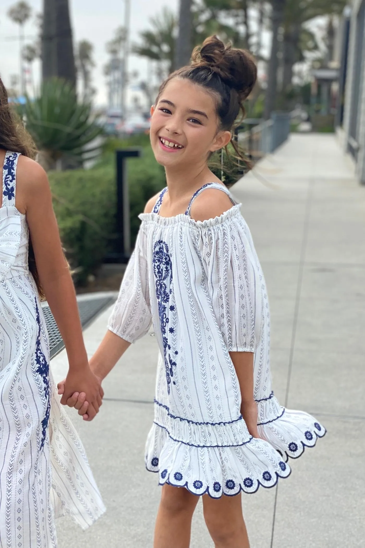 Girl’s Off The Shoulder Scallop Hem Embroidered Boho Dress