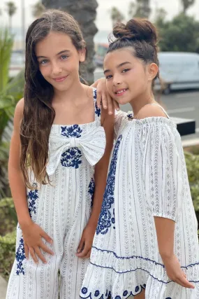 Girl’s Off The Shoulder Scallop Hem Embroidered Boho Dress