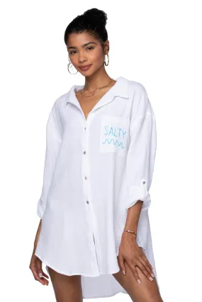 Good Vibes Cotton Gauze Shirt Mini Dress _ Salty (waves) Embroidery