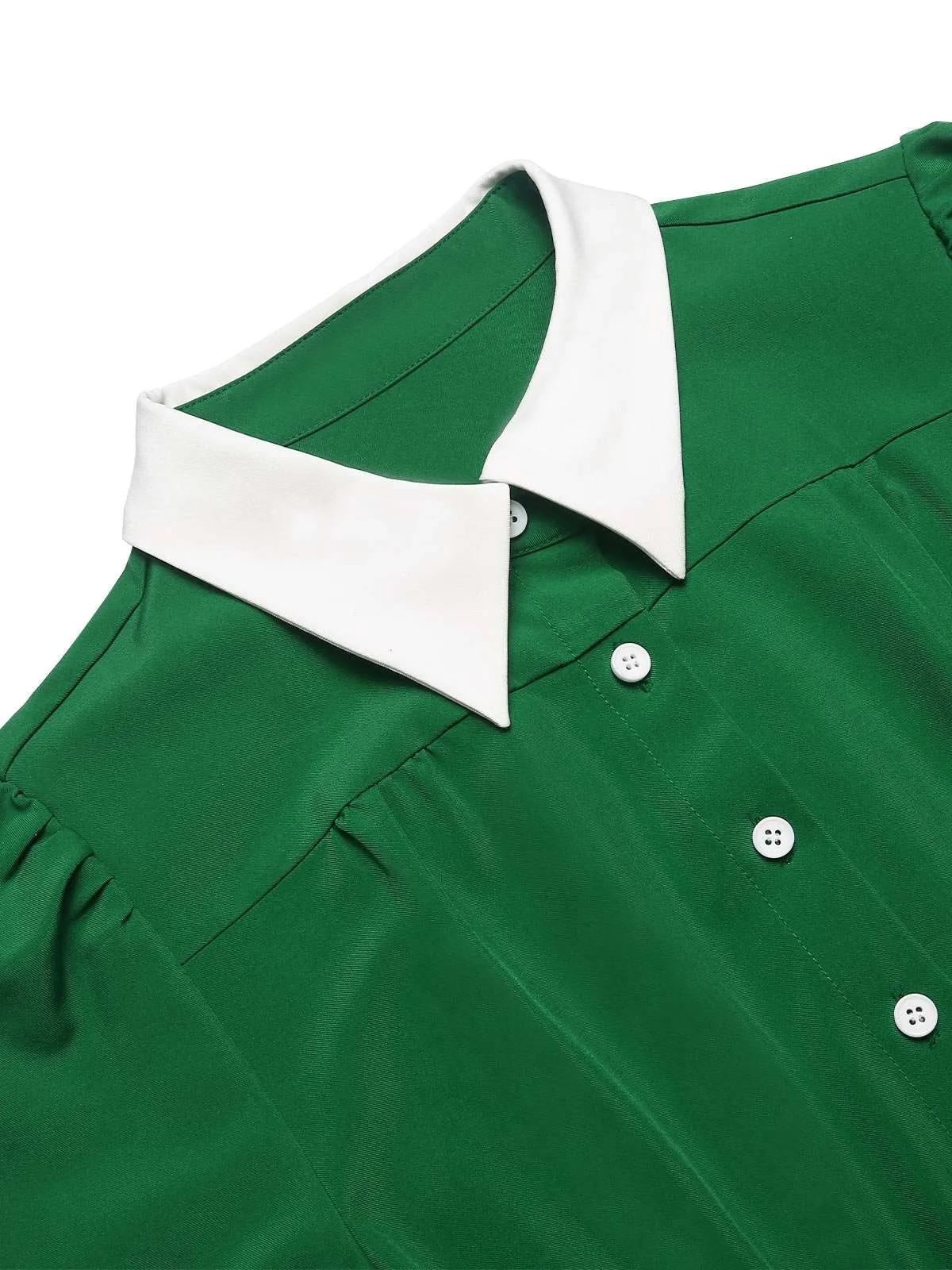 Green 1940s Contrast Shirt Collar Dress