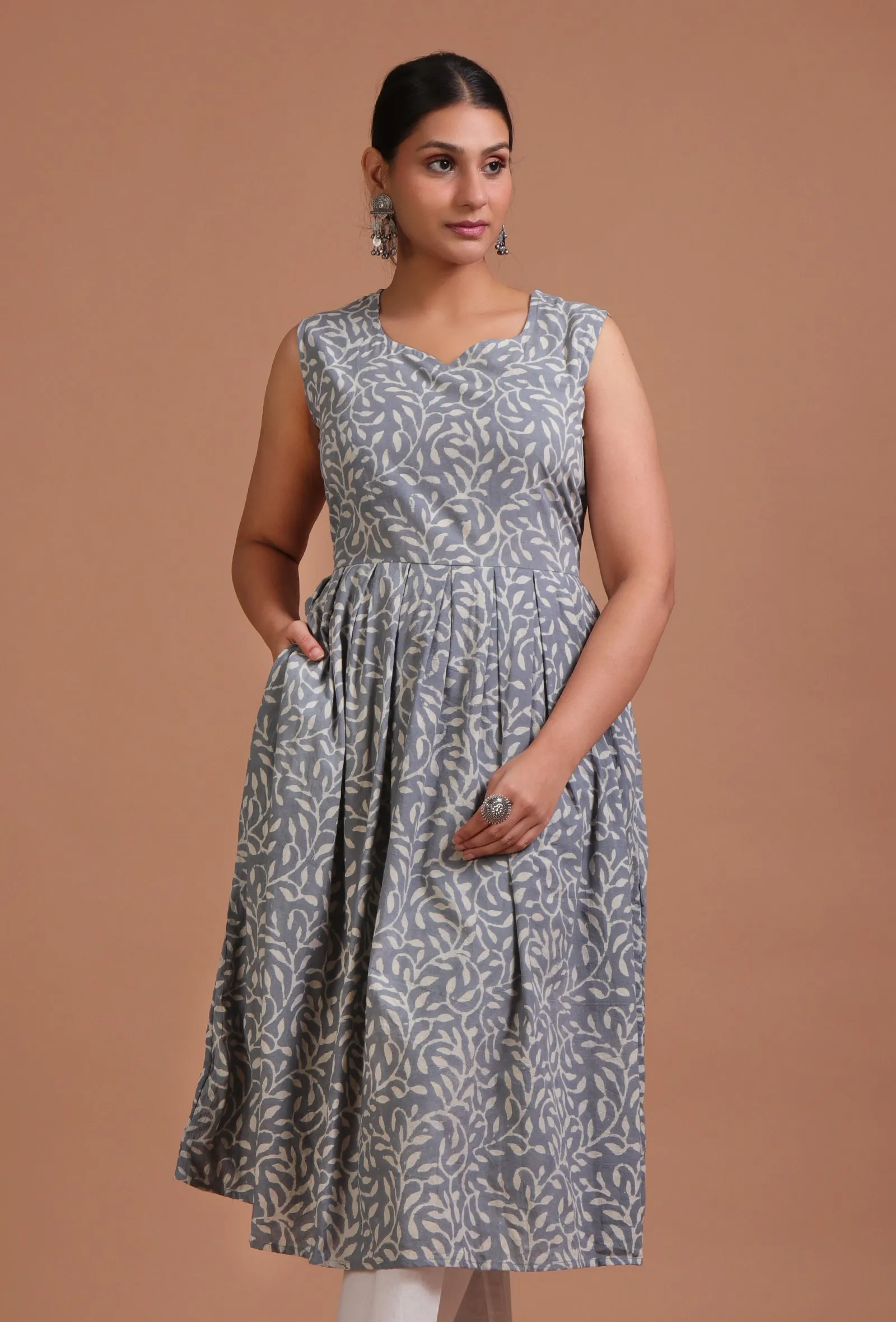 Grey Cotton Printed Dress
