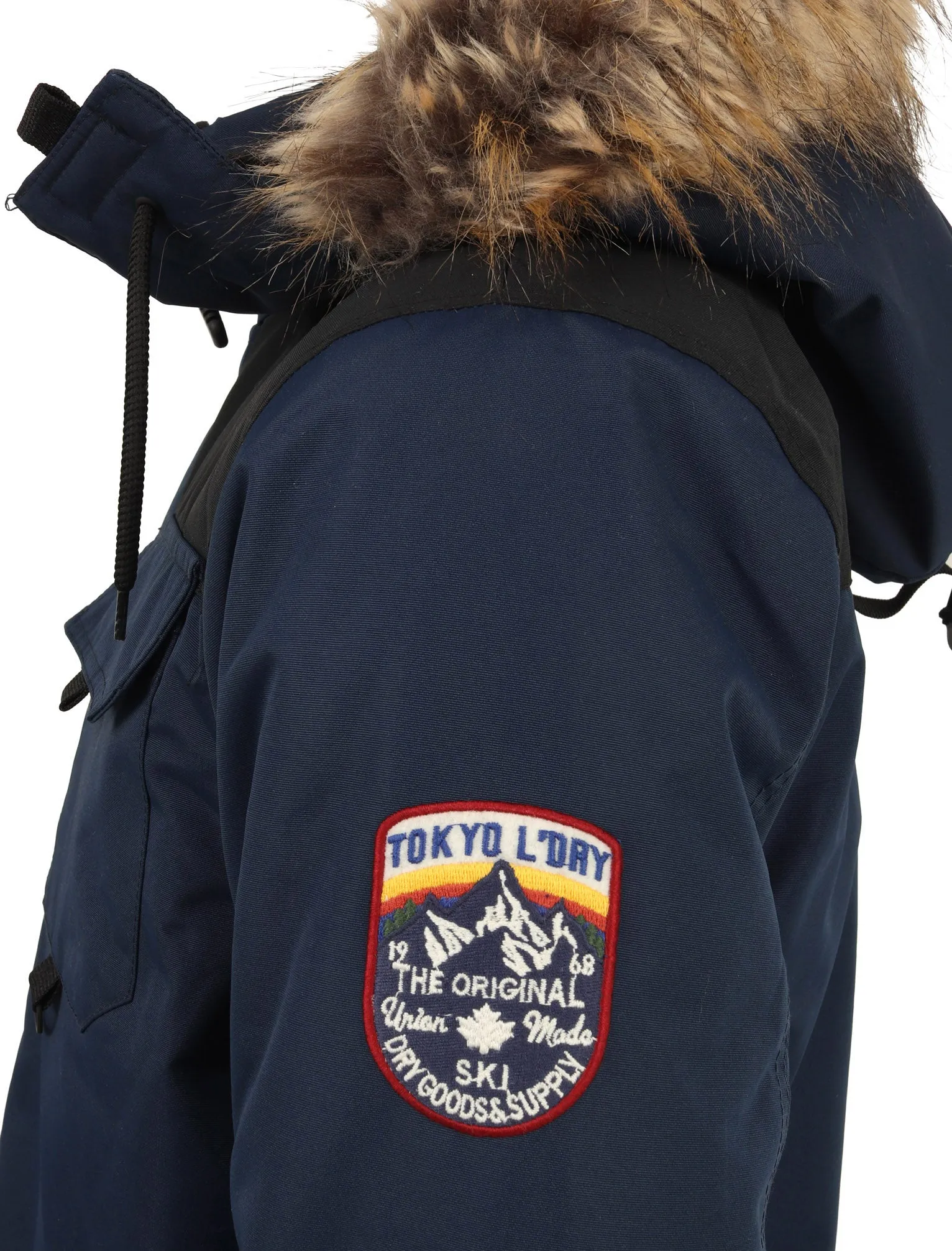 Haakon Colour Block Utility Parka Coat with Faux Fur Lined Hood in Iris Navy - Tokyo Laundry