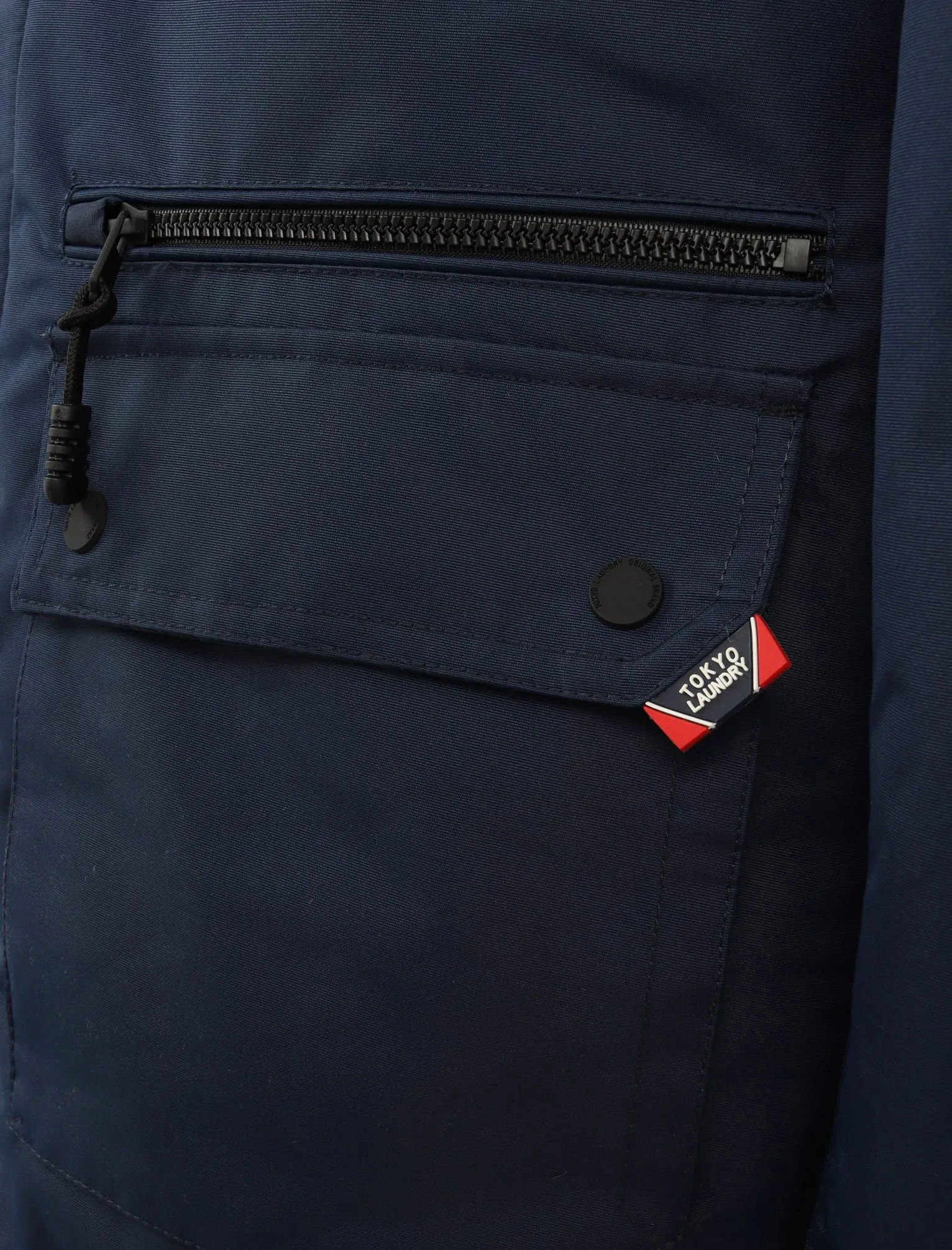 Haakon Colour Block Utility Parka Coat with Faux Fur Lined Hood in Iris Navy - Tokyo Laundry