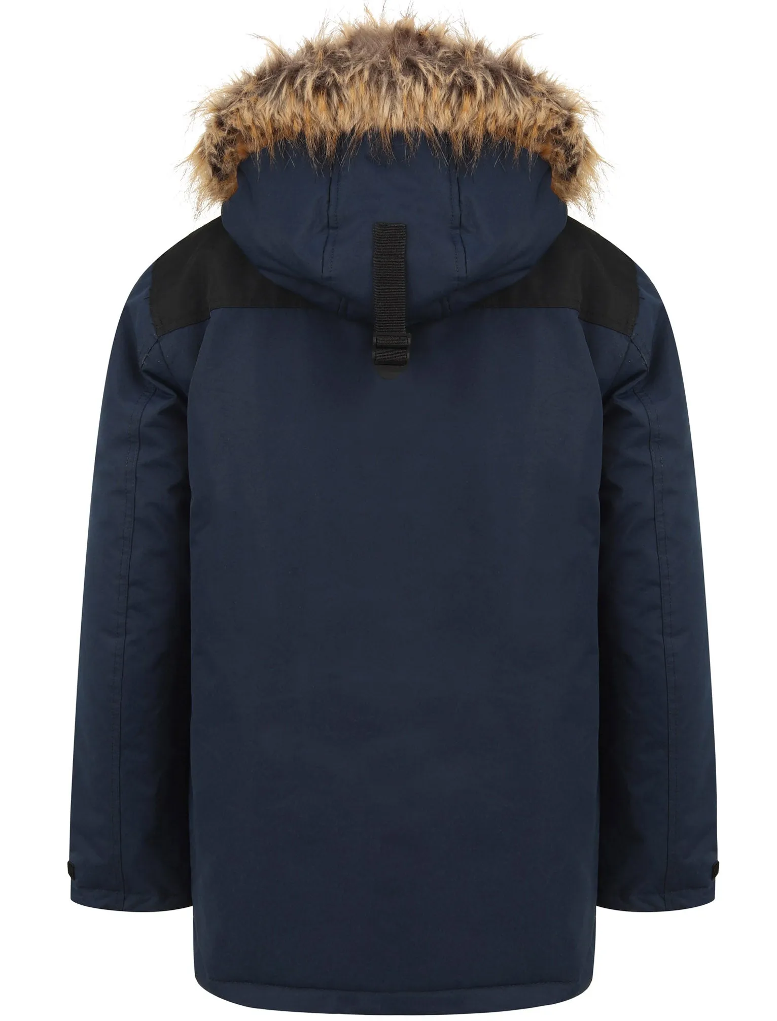 Haakon Colour Block Utility Parka Coat with Faux Fur Lined Hood in Iris Navy - Tokyo Laundry