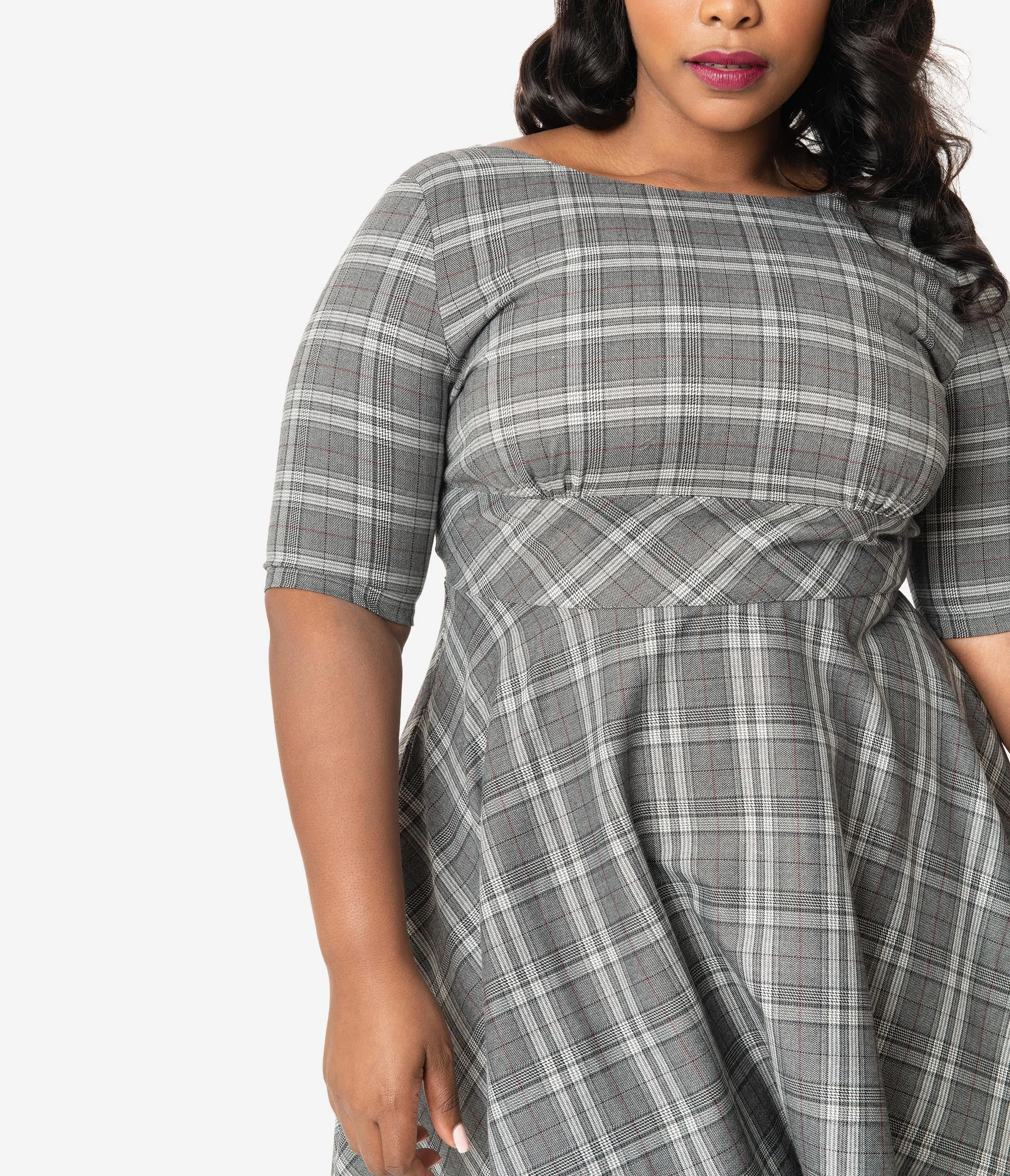 Hell Bunny Plus Size 1950s Style Grey Plaid Frostline Swing Dress