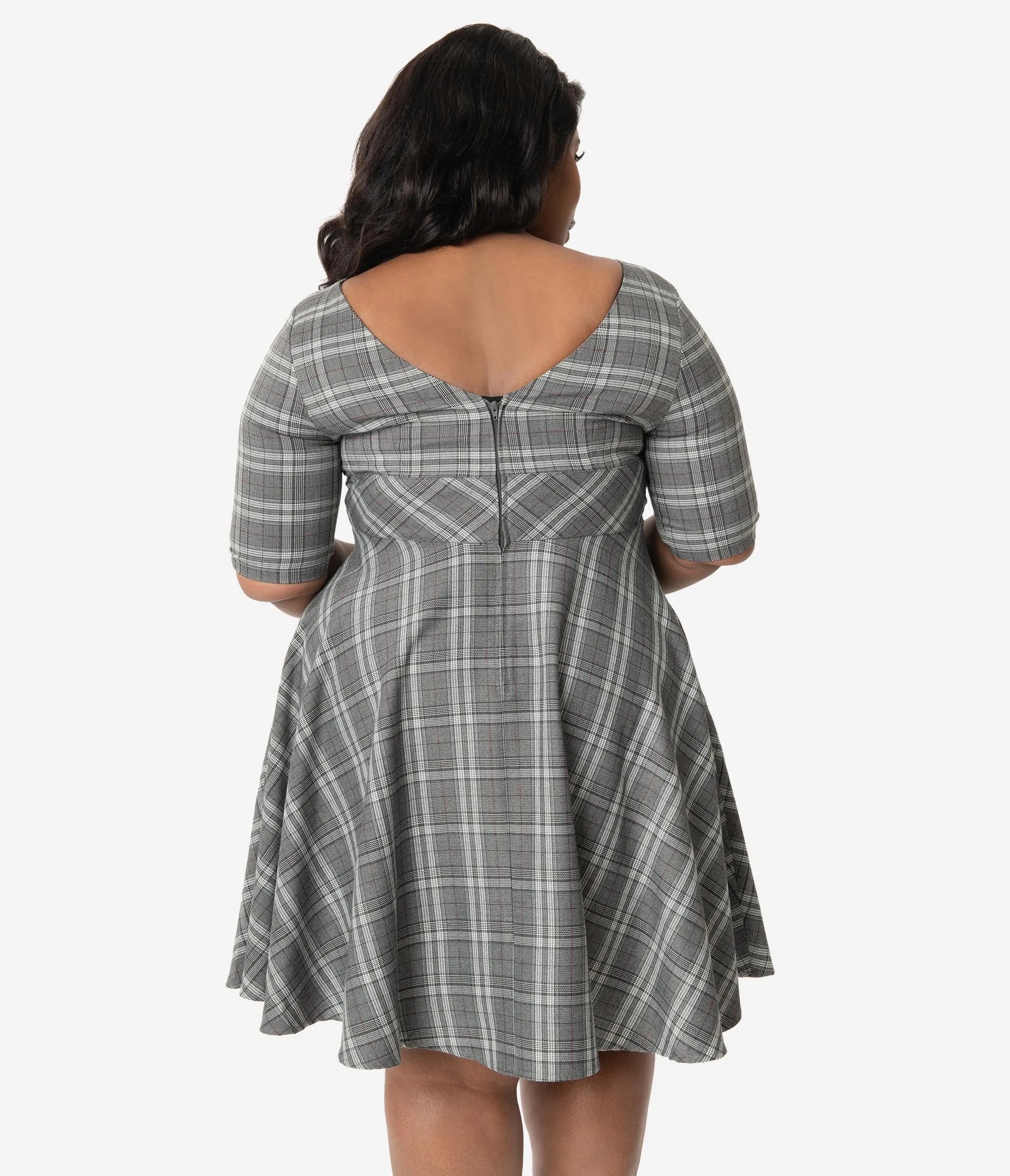 Hell Bunny Plus Size 1950s Style Grey Plaid Frostline Swing Dress