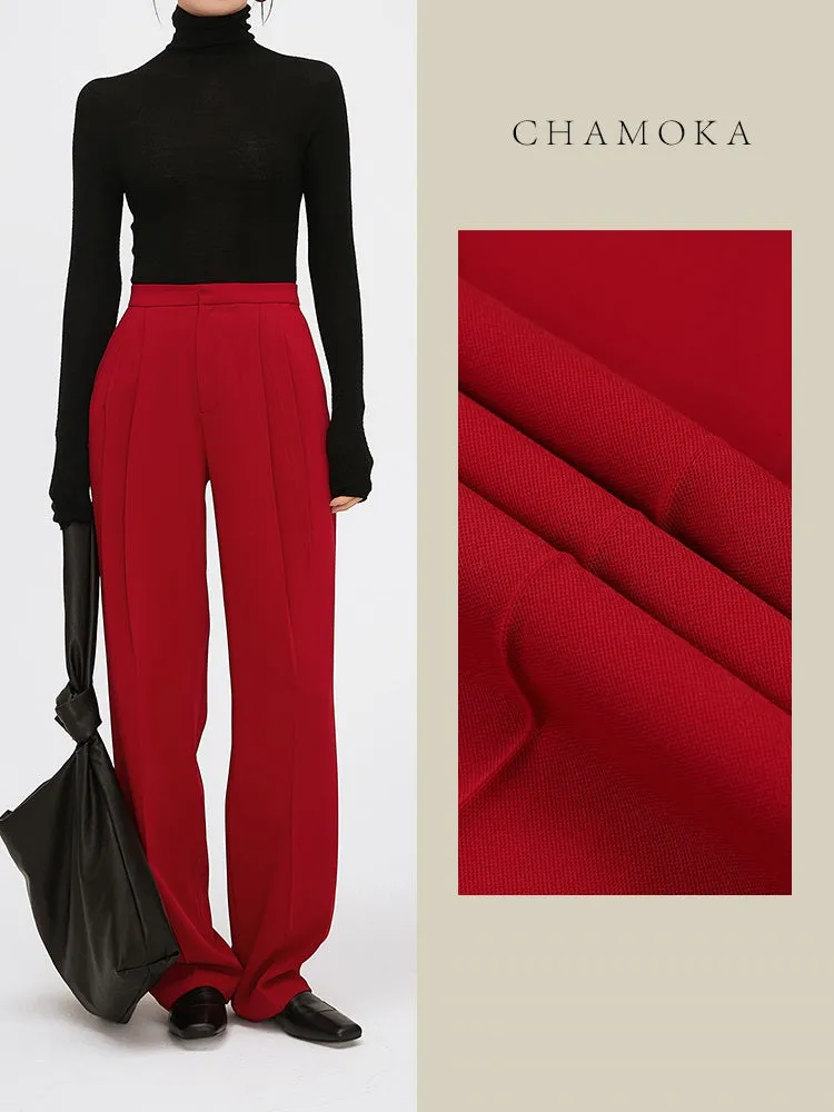 High-quality drape tapered loose high-waisted wide-leg red suit pants - Kimona