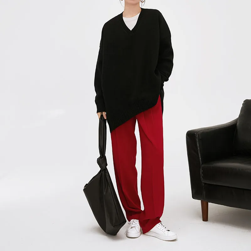 High-quality drape tapered loose high-waisted wide-leg red suit pants - Kimona