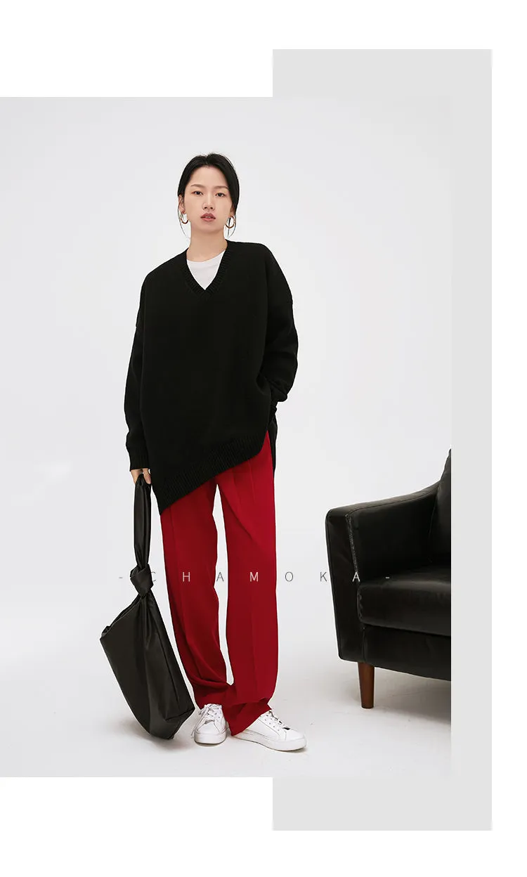 High-quality drape tapered loose high-waisted wide-leg red suit pants - Kimona