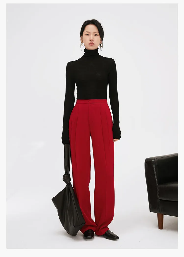High-quality drape tapered loose high-waisted wide-leg red suit pants - Kimona