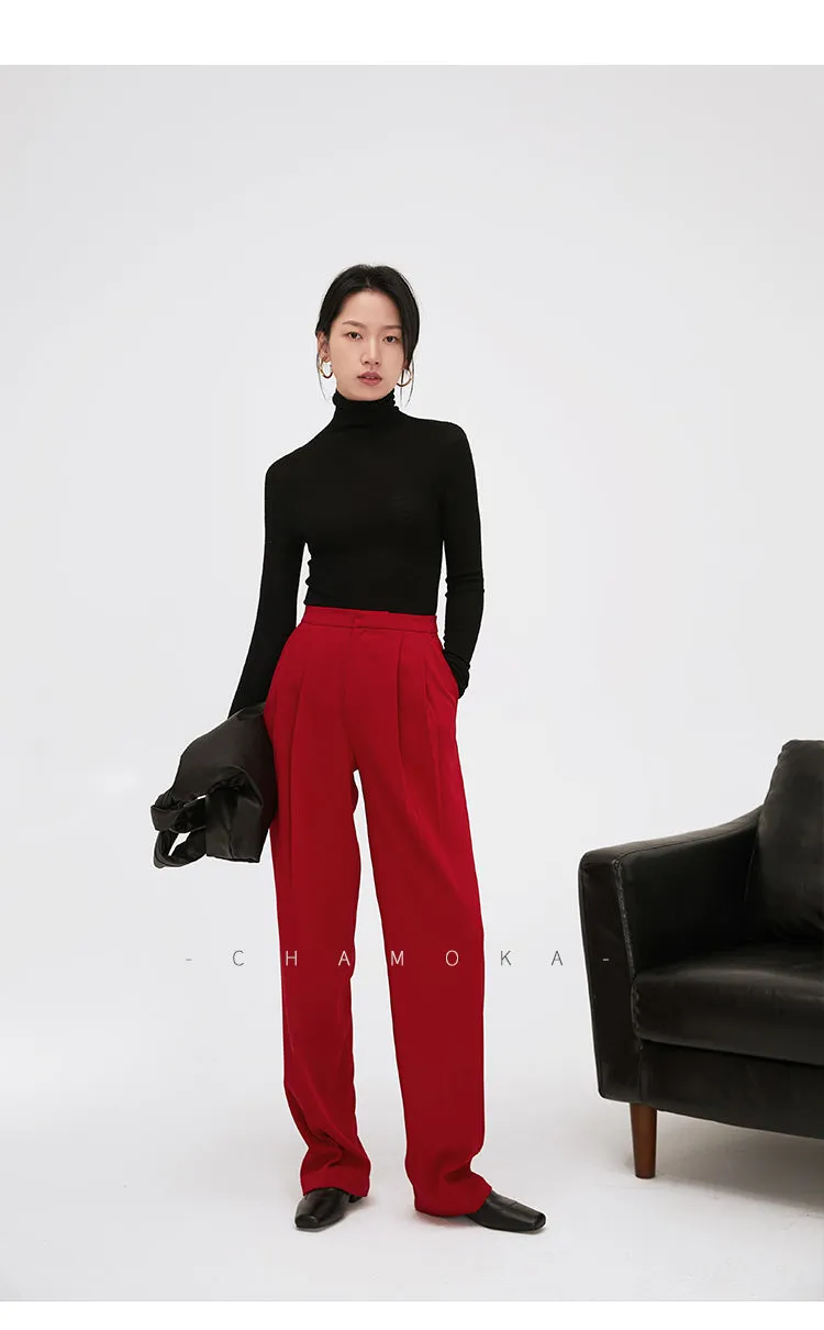 High-quality drape tapered loose high-waisted wide-leg red suit pants - Kimona