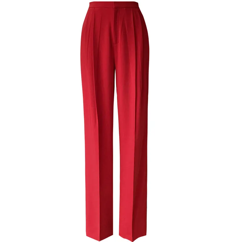 High-quality drape tapered loose high-waisted wide-leg red suit pants - Kimona