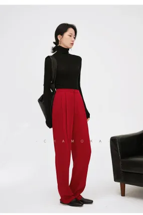 High-quality drape tapered loose high-waisted wide-leg red suit pants - Kimona