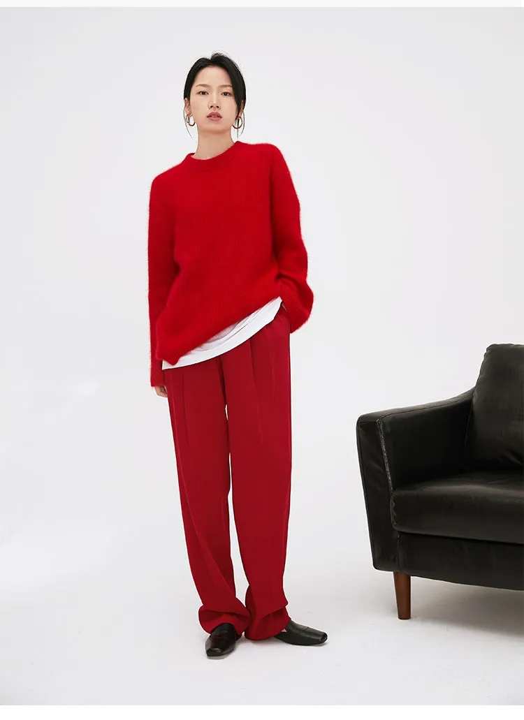 High-quality drape tapered loose high-waisted wide-leg red suit pants - Kimona