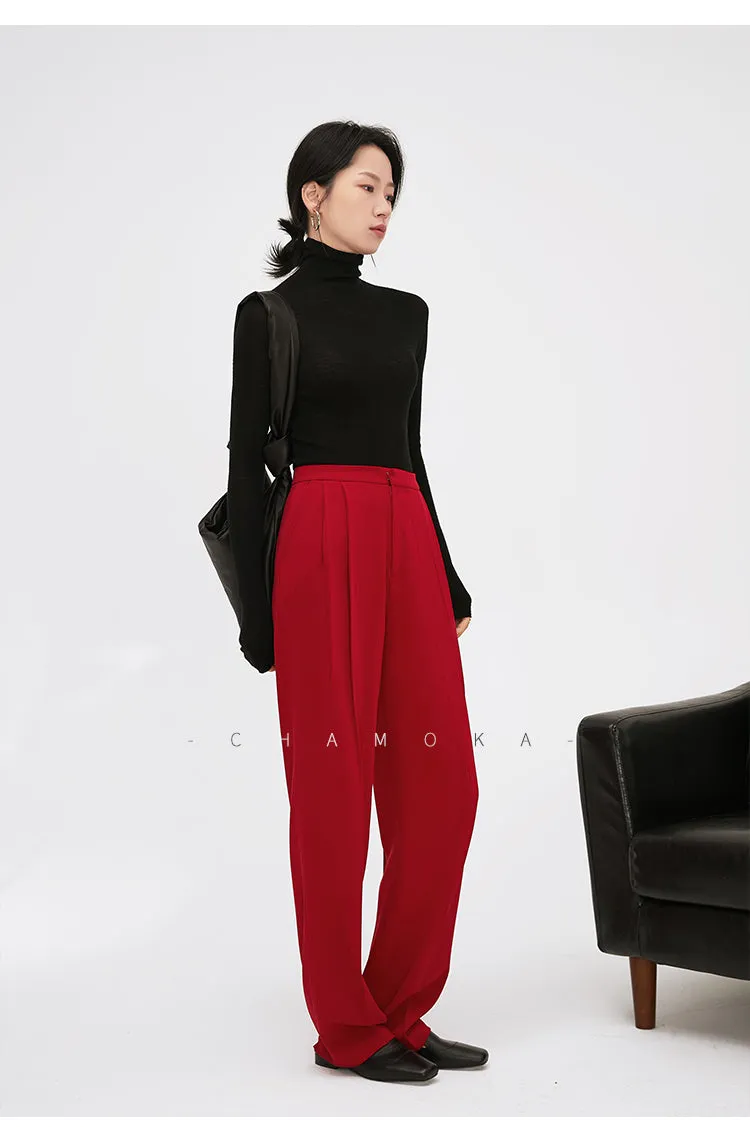 High-quality drape tapered loose high-waisted wide-leg red suit pants - Kimona