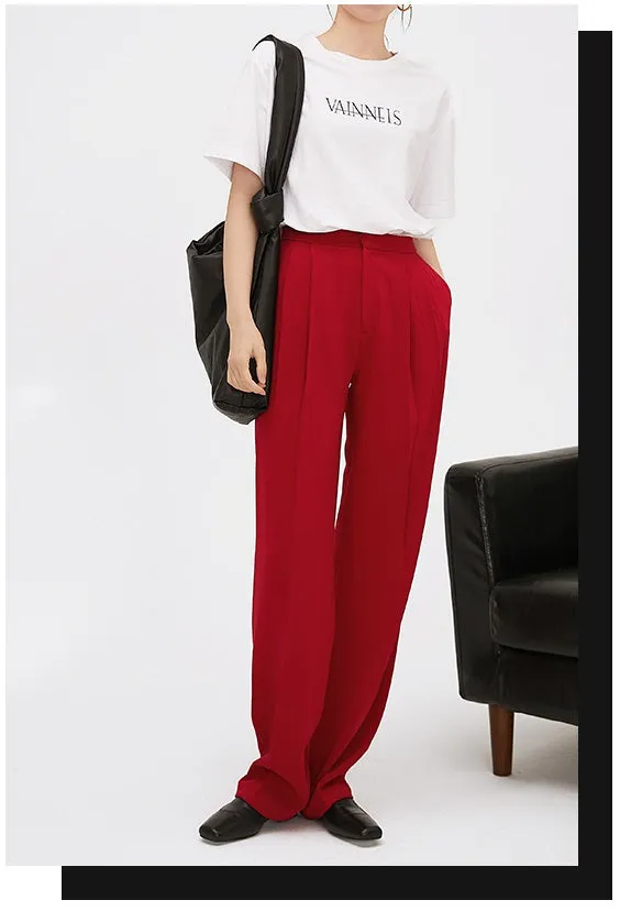 High-quality drape tapered loose high-waisted wide-leg red suit pants - Kimona