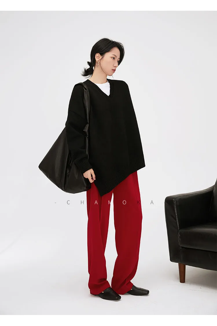 High-quality drape tapered loose high-waisted wide-leg red suit pants - Kimona