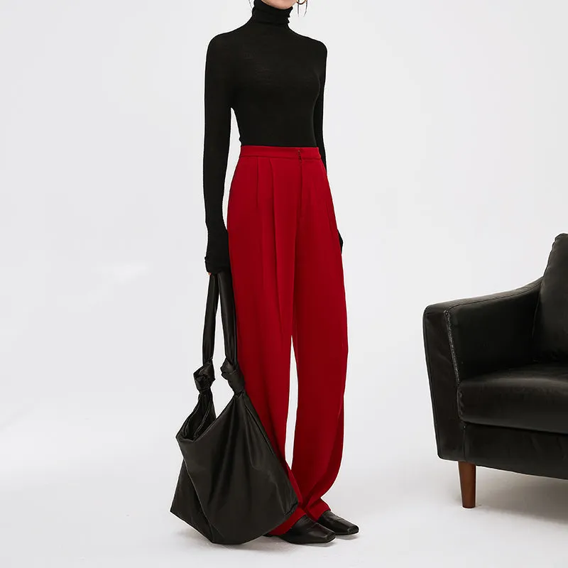 High-quality drape tapered loose high-waisted wide-leg red suit pants - Kimona