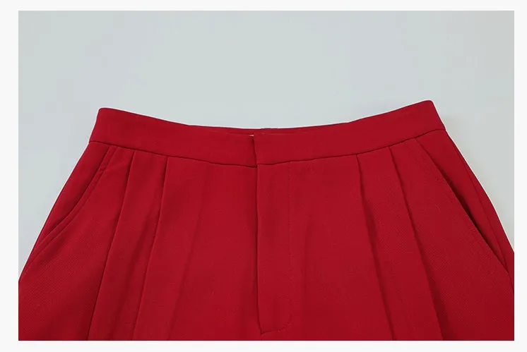 High-quality drape tapered loose high-waisted wide-leg red suit pants - Kimona