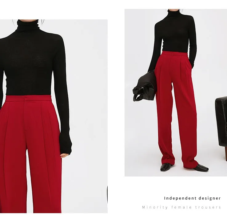High-quality drape tapered loose high-waisted wide-leg red suit pants - Kimona