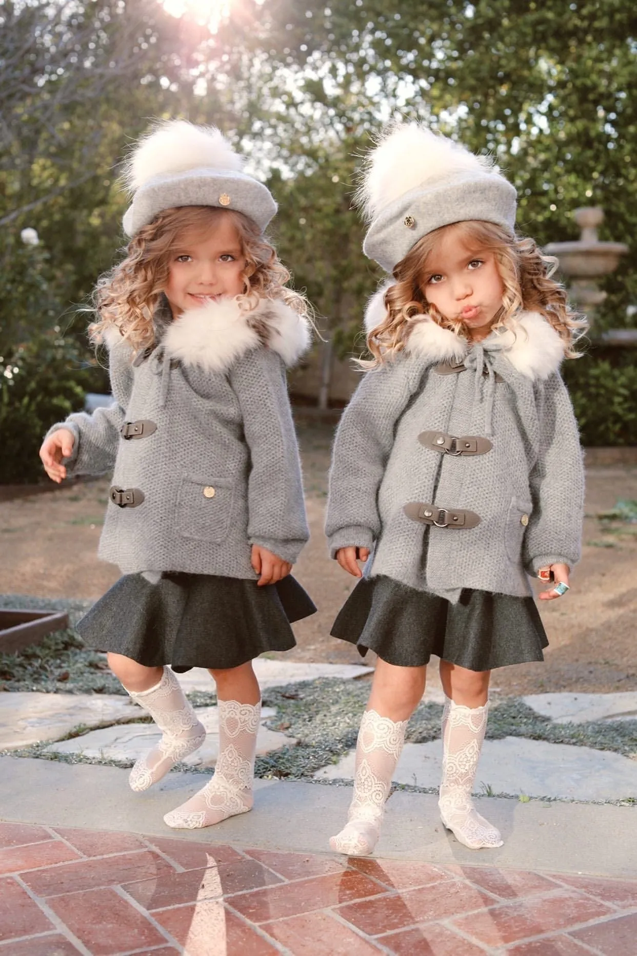 Honeycomb Grey Cashmere Pram Coat with White Print Trim