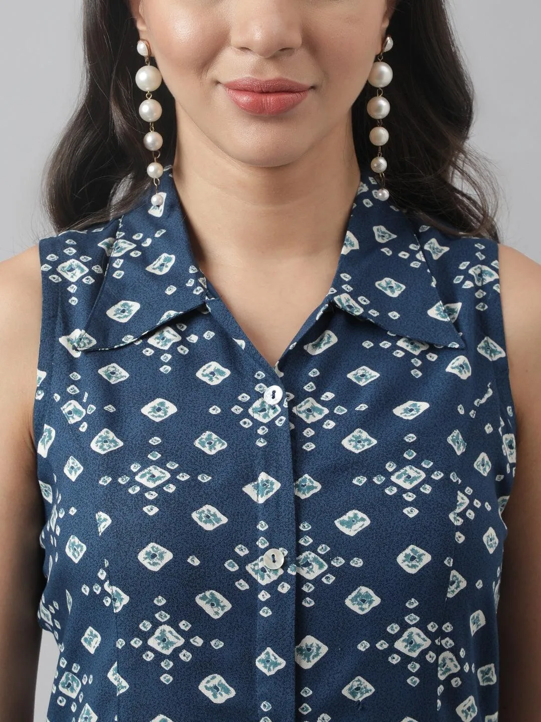 Jashvi Rayon Teal Blue A-Line Floral Printed Midi Dress
