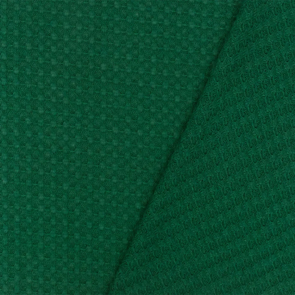 Kelly Green Solid Stretch Polyester Thermal Waffle Knit Fabric