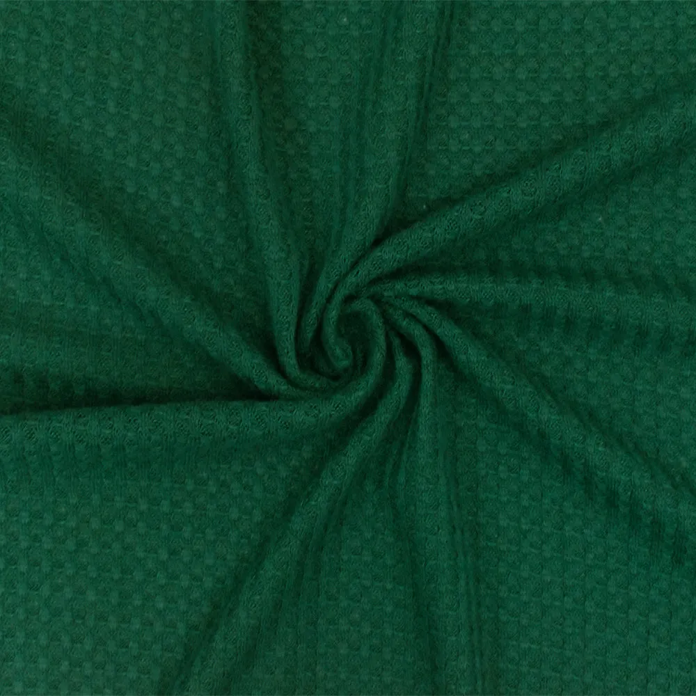 Kelly Green Solid Stretch Polyester Thermal Waffle Knit Fabric