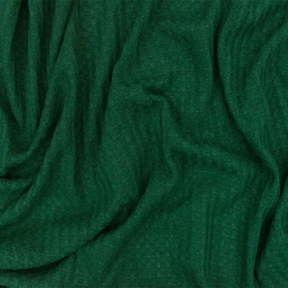 Kelly Green Solid Stretch Polyester Thermal Waffle Knit Fabric