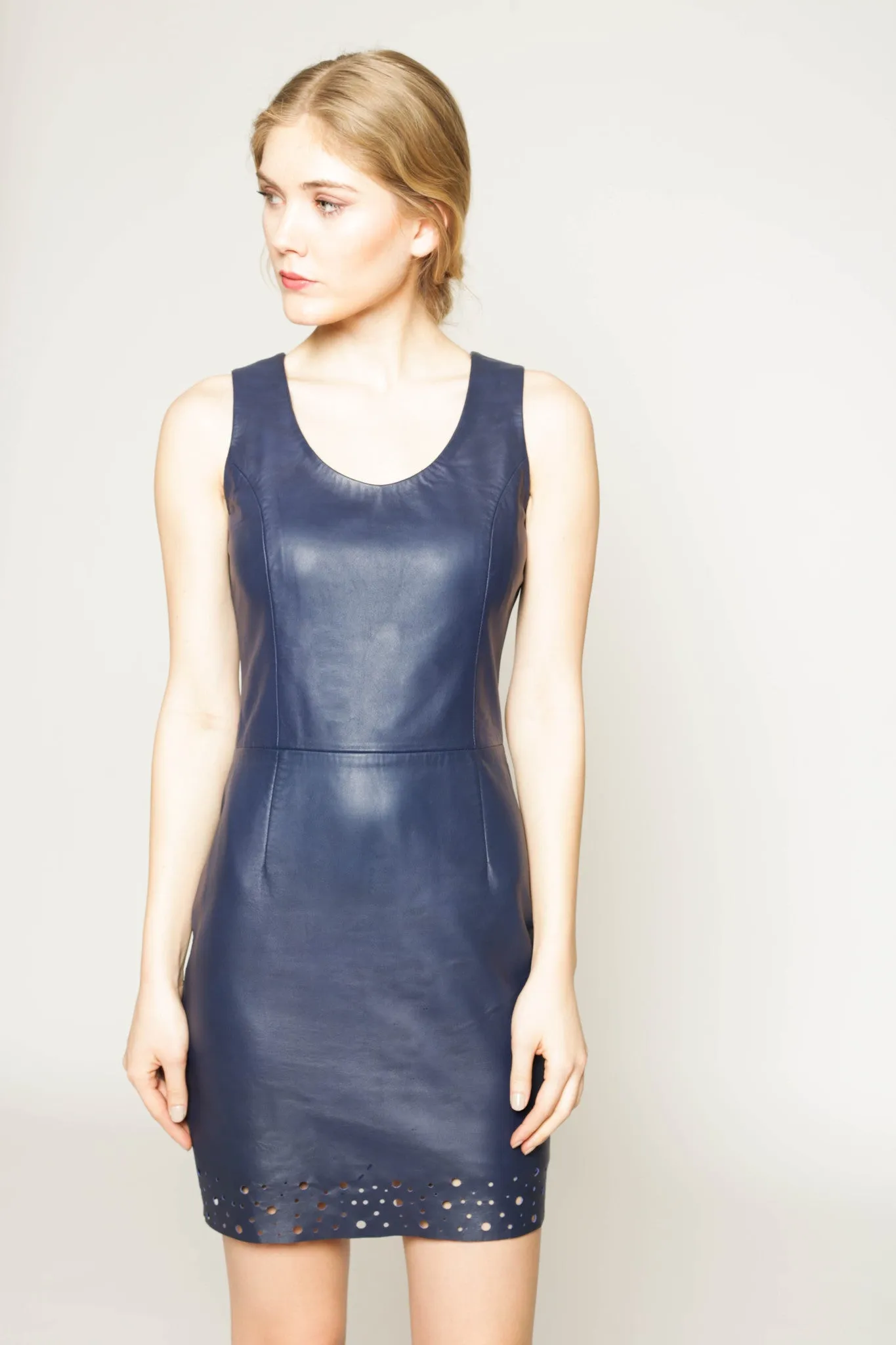 Kelly- Leather shift mini dress