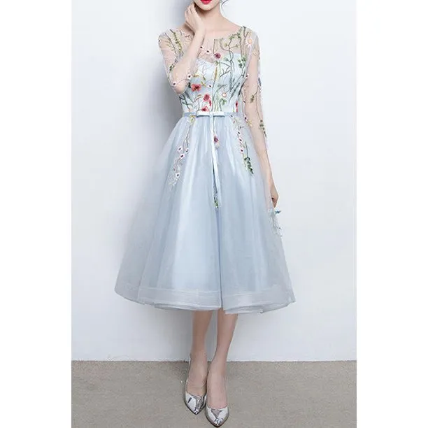Ketty More Women Round Neck Flowers Decoration Top Evening Dress-KMWDC3370