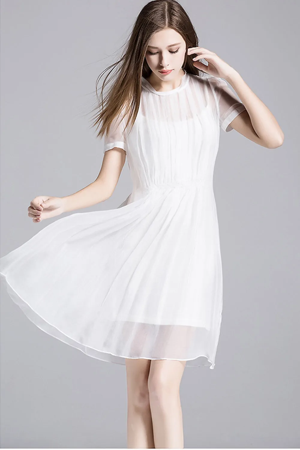 Ketty More  Women Thin Chiffon Elastic Waist Shift Dress-KMWD472