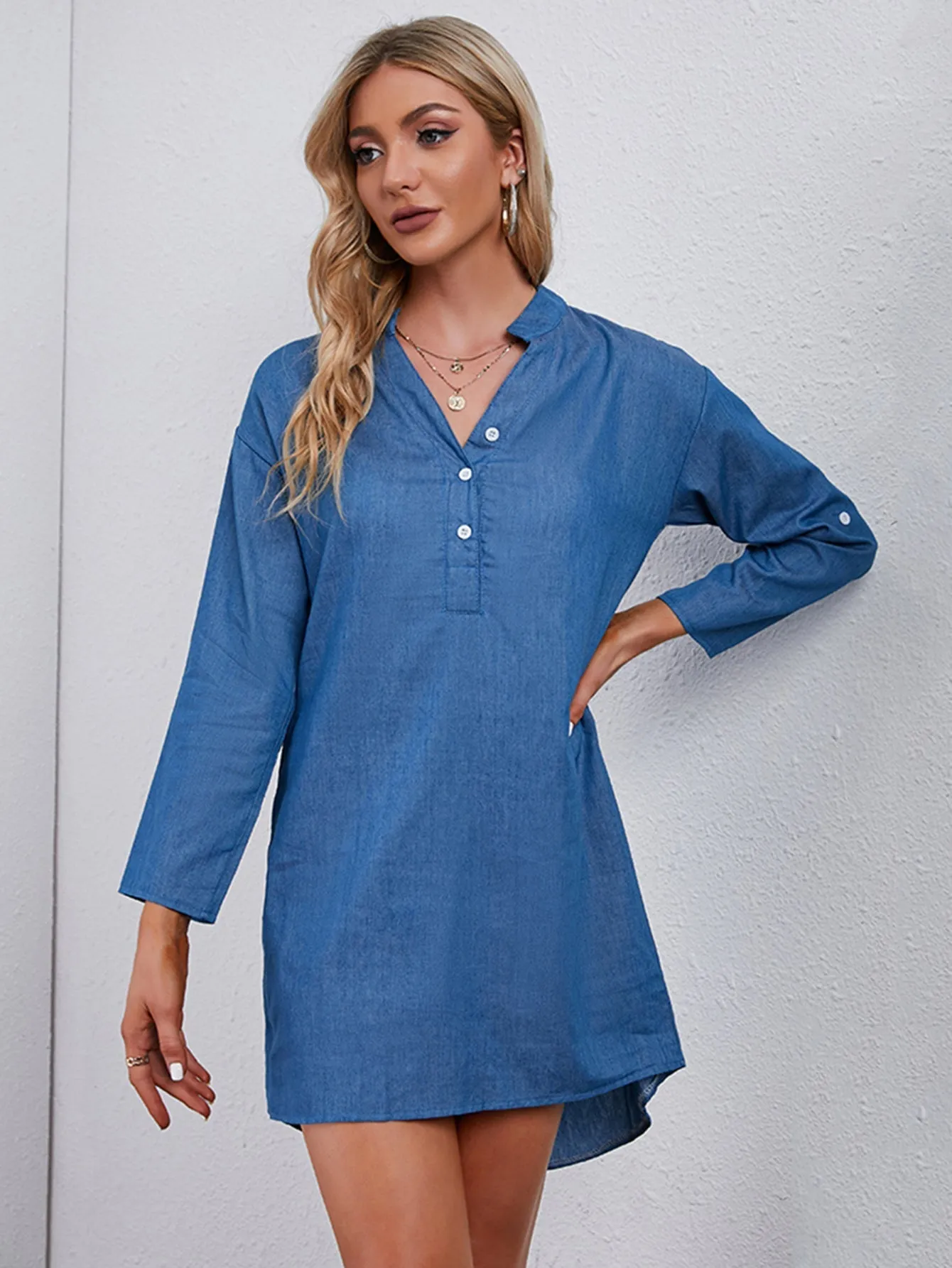 KittenAlarm - Front buttons  long sleeves denim dress