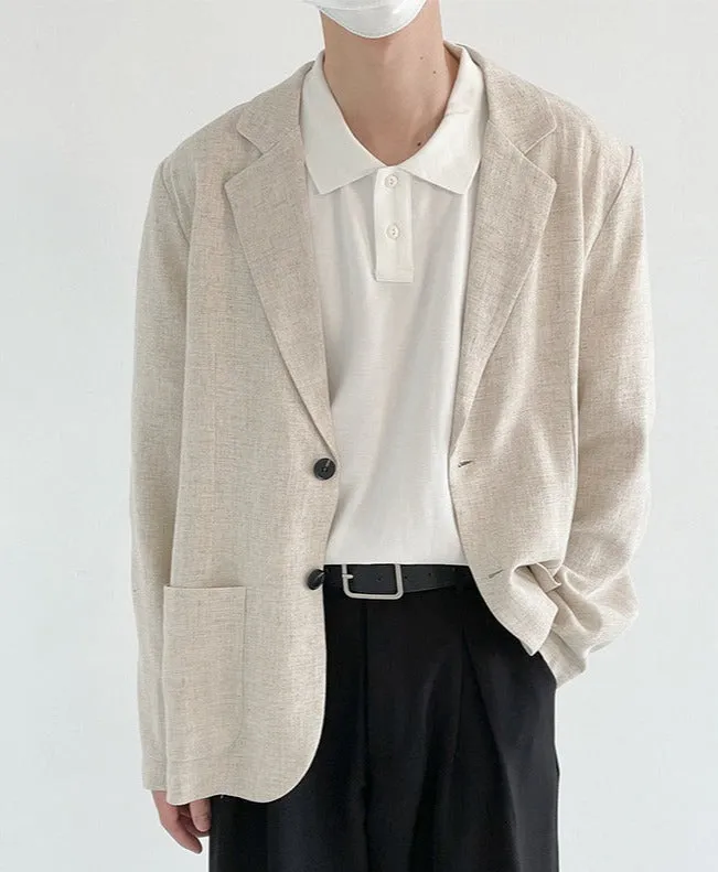 [Korean Style] Beige Linen Casual Blazer