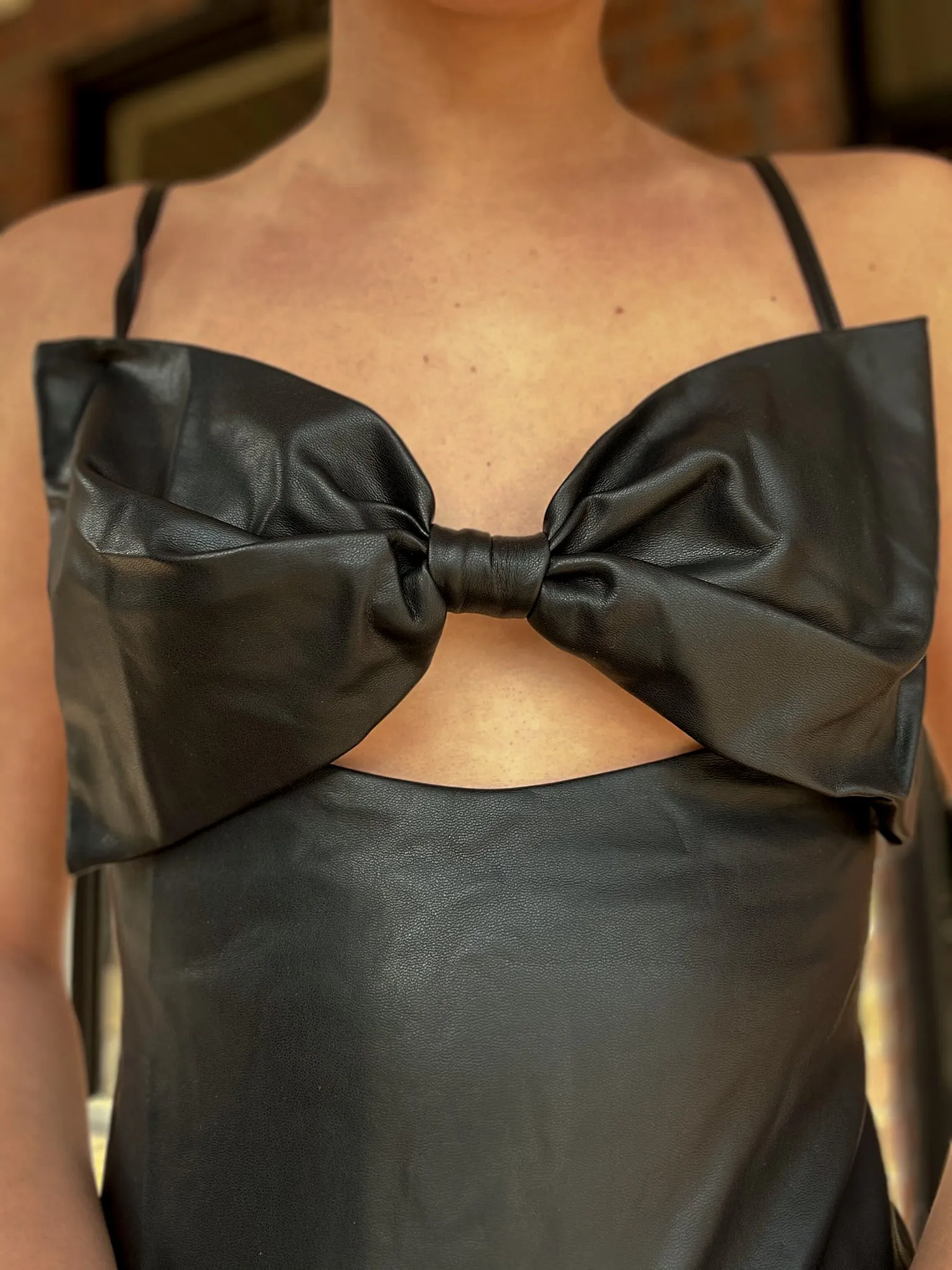 Leather Bow Mini Dress