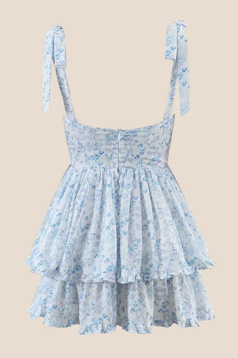 Light Blue Button Front Tiered Short Dress