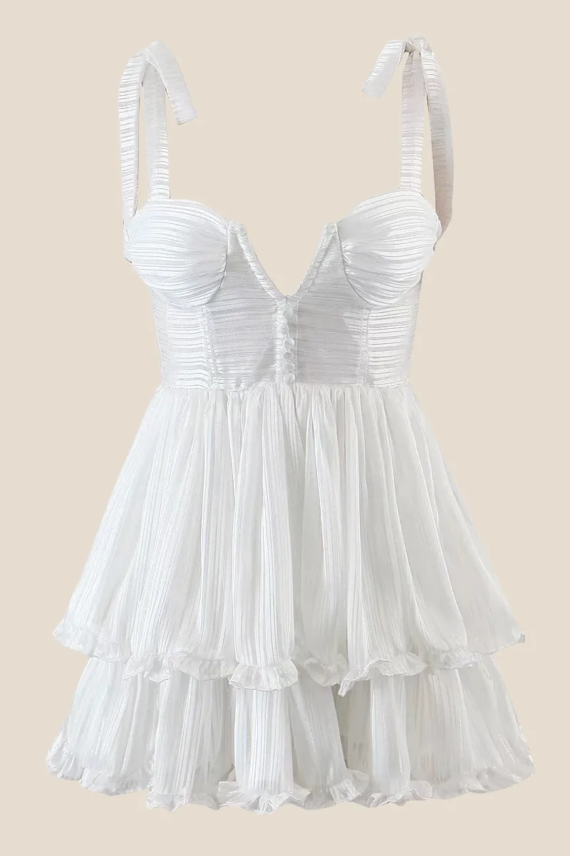 Light Blue Button Front Tiered Short Dress