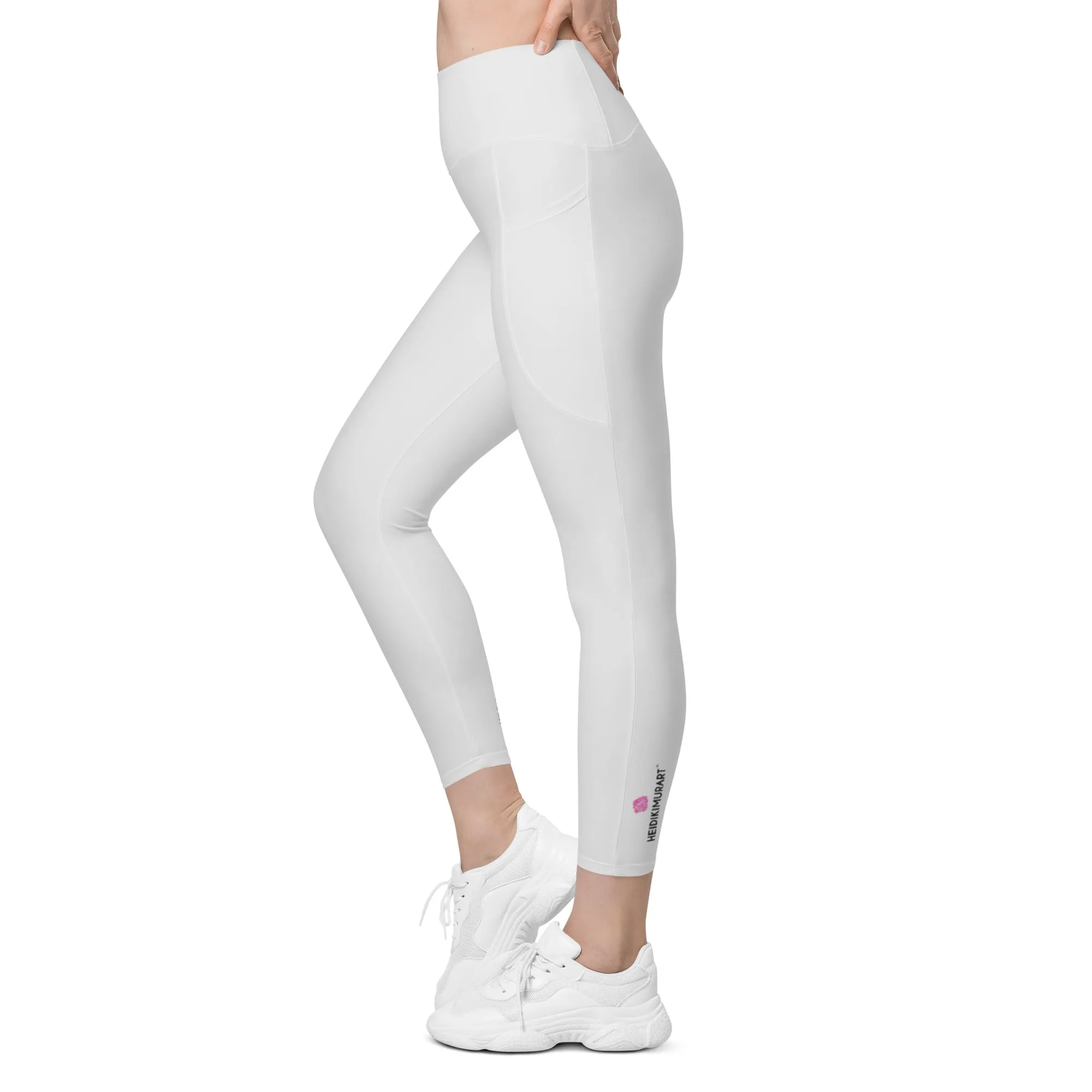Light Gray Women's Leggings, Solid Color Best Leggings With Pockets For Women - Made in USA/EU/MX