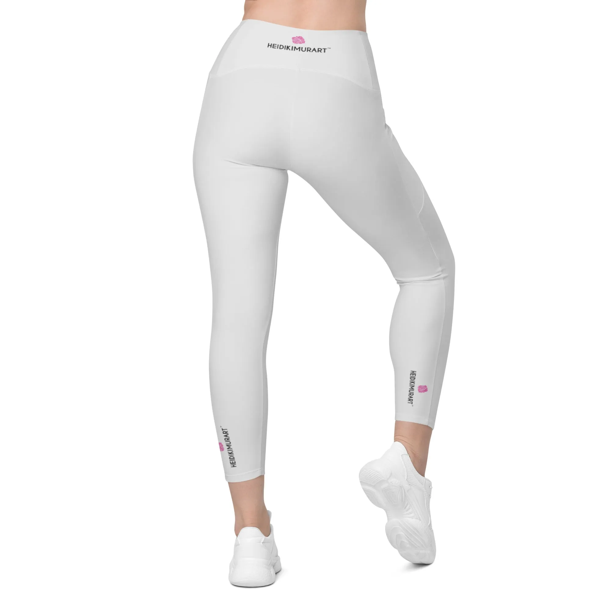 Light Gray Women's Leggings, Solid Color Best Leggings With Pockets For Women - Made in USA/EU/MX
