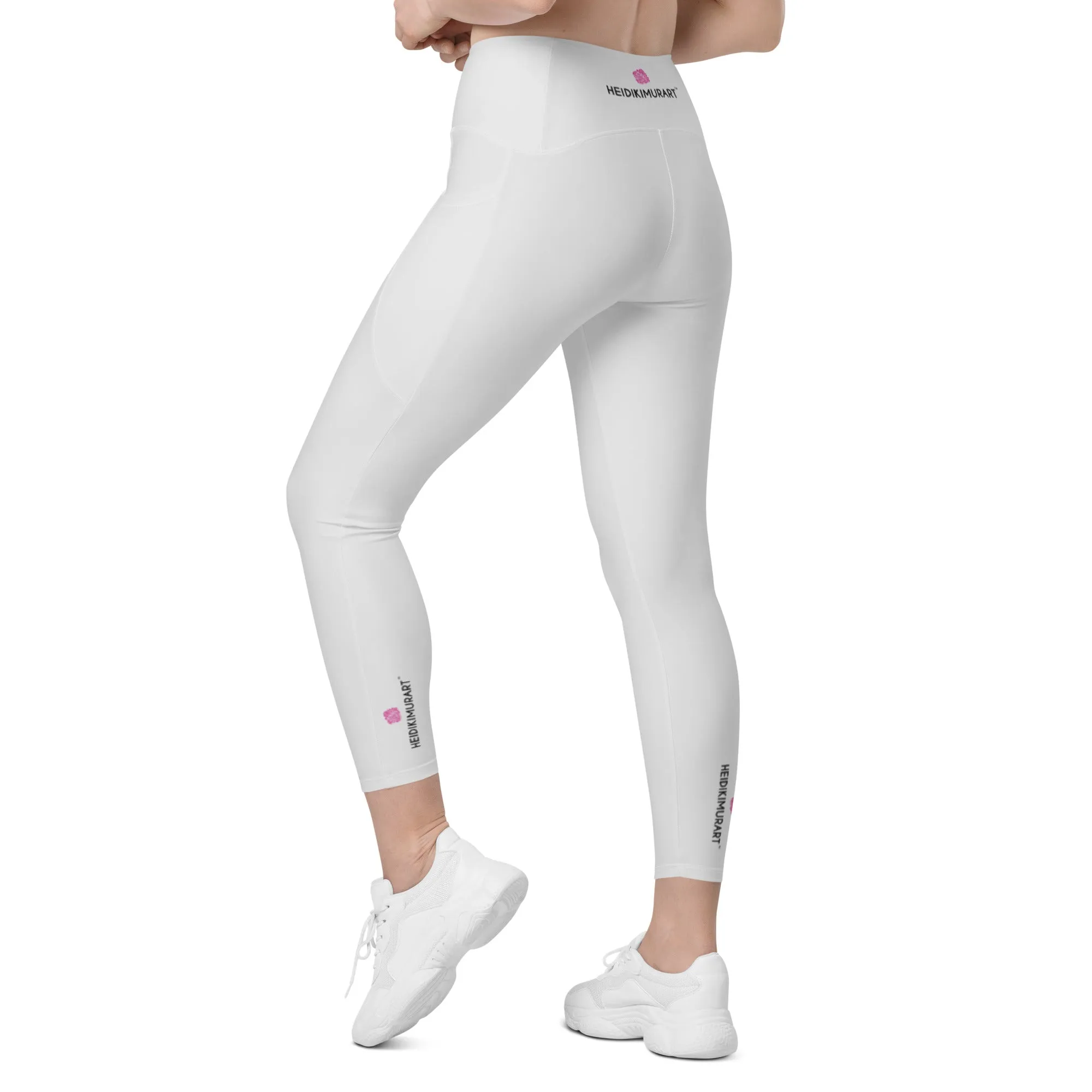 Light Gray Women's Leggings, Solid Color Best Leggings With Pockets For Women - Made in USA/EU/MX