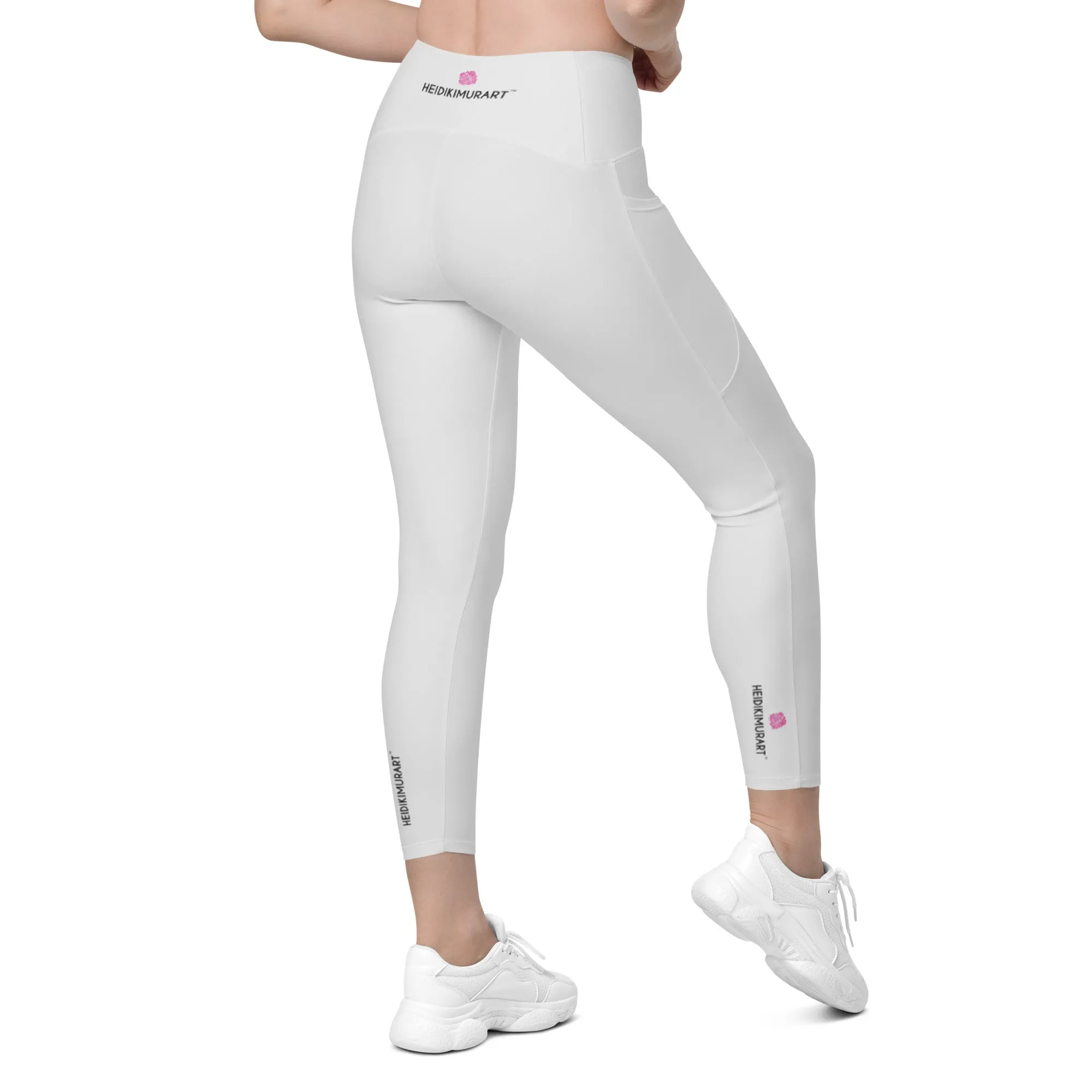 Light Gray Women's Leggings, Solid Color Best Leggings With Pockets For Women - Made in USA/EU/MX