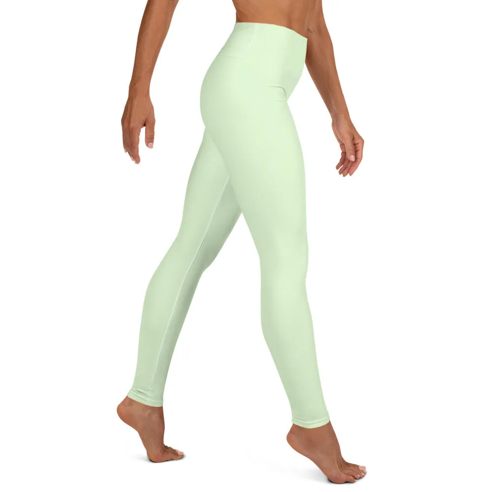 Light Green Yoga Leggings, Best Pastel Green Women's Long Gym Tights-Made in USA/EU/MX